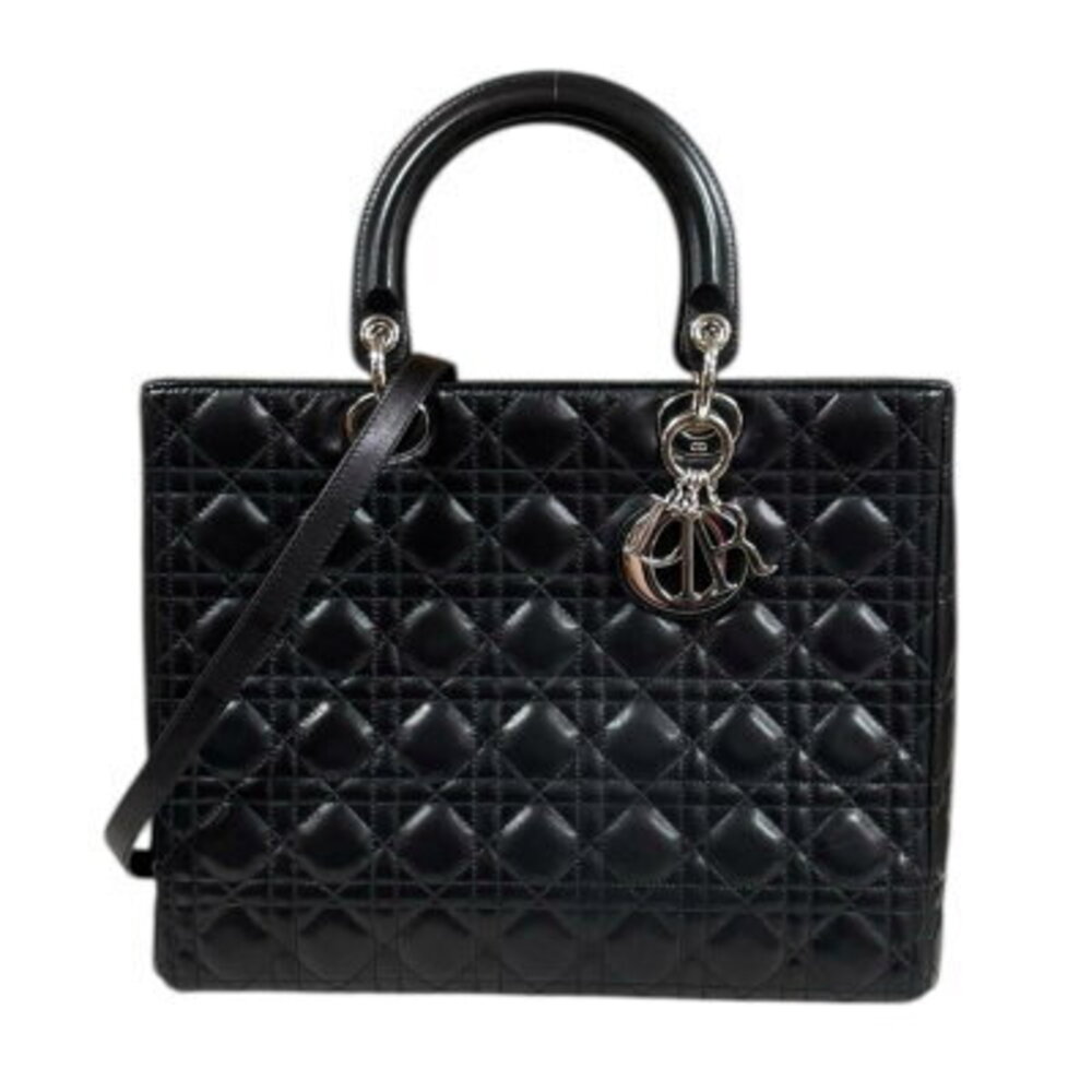 Christian Dior Lady Cannage Shoulder Bag Leather Black